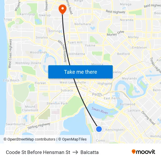 Coode St Before Hensman St to Balcatta map