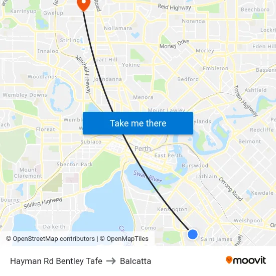 Hayman Rd Bentley Tafe to Balcatta map