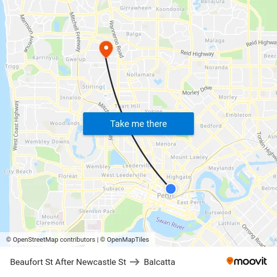 Beaufort St After Newcastle St to Balcatta map