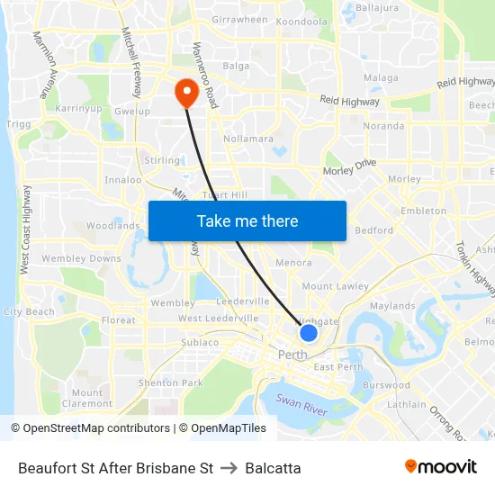 Beaufort St After Brisbane St to Balcatta map