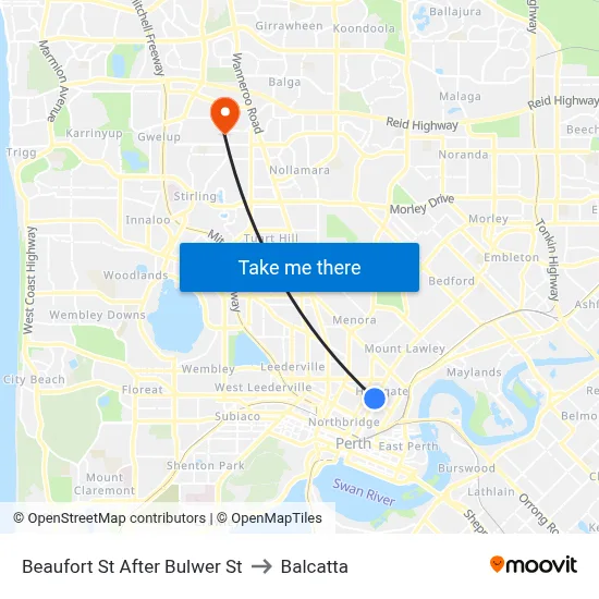Beaufort St After Bulwer St to Balcatta map
