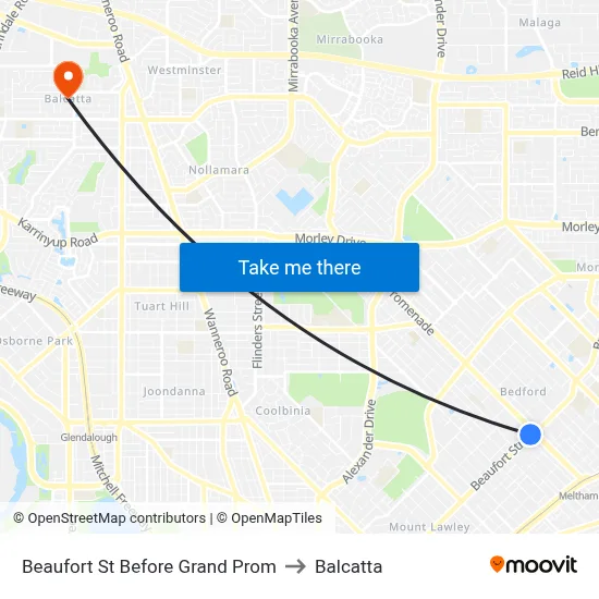 Beaufort St Before Grand Prom to Balcatta map