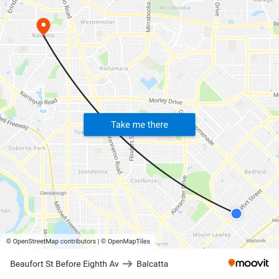 Beaufort St Before Eighth Av to Balcatta map