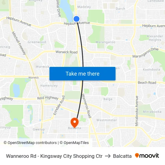 Wanneroo Rd - Kingsway City Shopping Ctr to Balcatta map