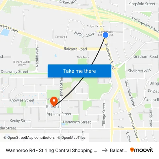 Wanneroo Rd - Stirling Central Shopping Ctr to Balcatta map
