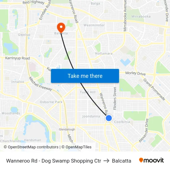 Wanneroo Rd - Dog Swamp Shopping Ctr to Balcatta map