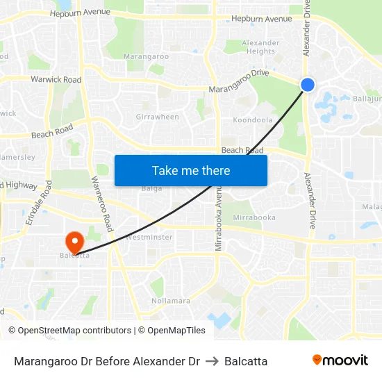 Marangaroo Dr Before Alexander Dr to Balcatta map