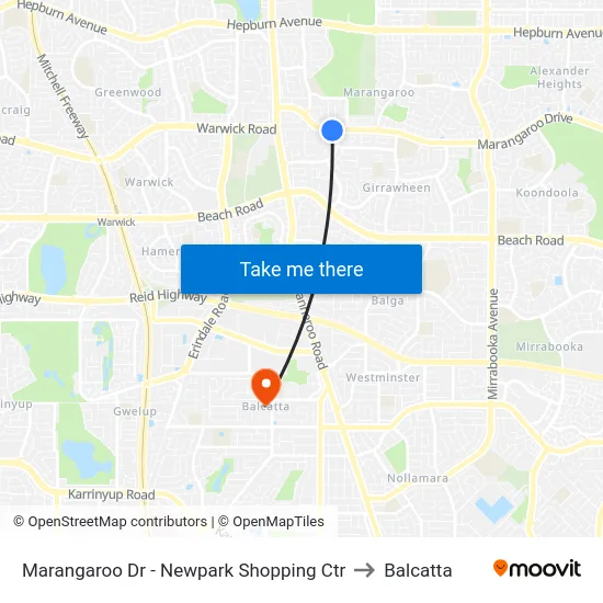 Marangaroo Dr - Newpark Shopping Ctr to Balcatta map