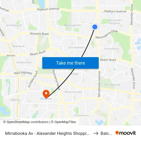 Mirrabooka Av - Alexander Heights Shopping Ctr Stand 2 to Balcatta map