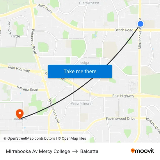Mirrabooka Av Mercy College to Balcatta map