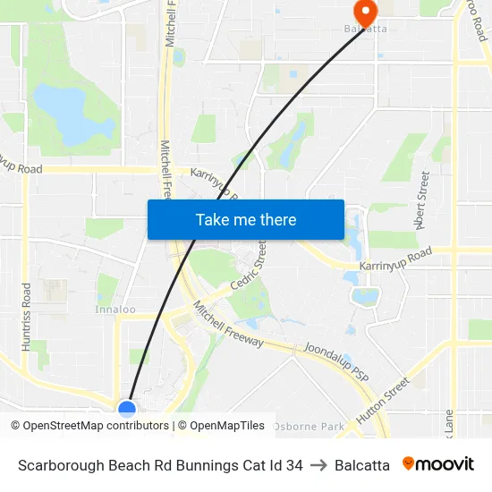 Scarborough Beach Rd Bunnings Cat Id 34 to Balcatta map