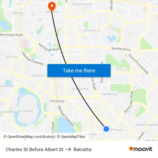 Charles St Before Albert St to Balcatta map