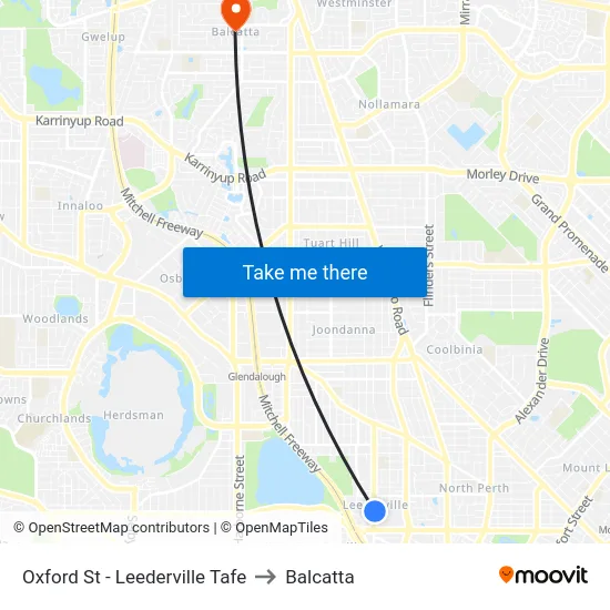 Oxford St - Leederville Tafe to Balcatta map