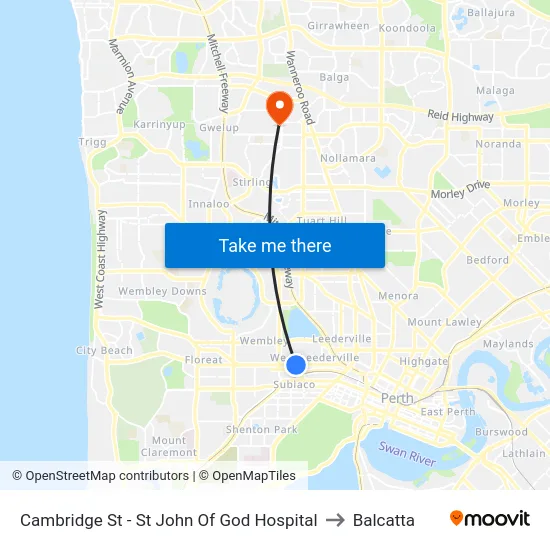 Cambridge St - St John Of God Hospital to Balcatta map