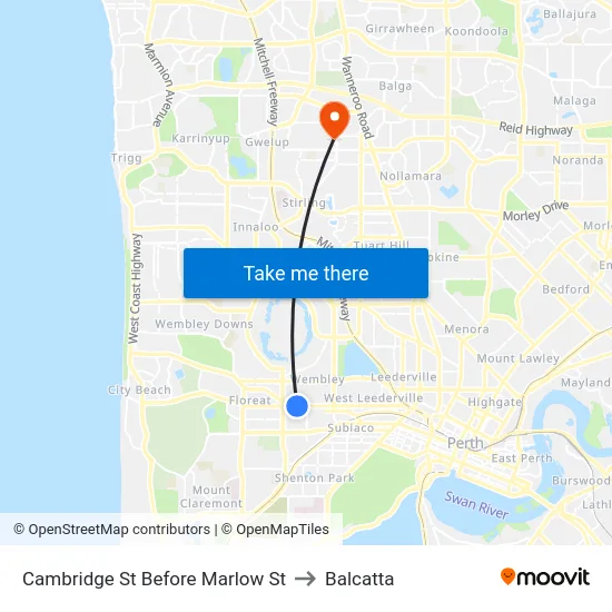 Cambridge St Before Marlow St to Balcatta map
