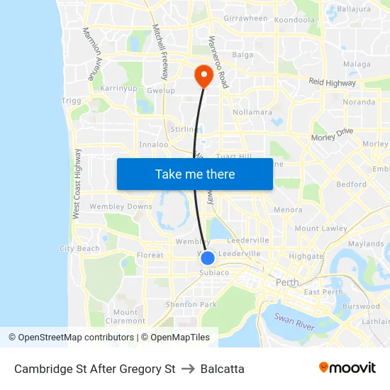 Cambridge St After Gregory St to Balcatta map