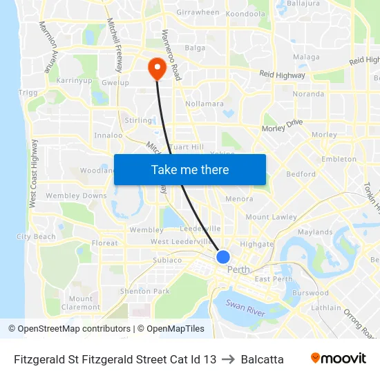 Fitzgerald St Fitzgerald Street Cat Id 13 to Balcatta map