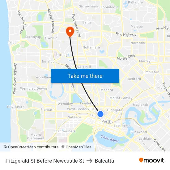 Fitzgerald St Before Newcastle St to Balcatta map