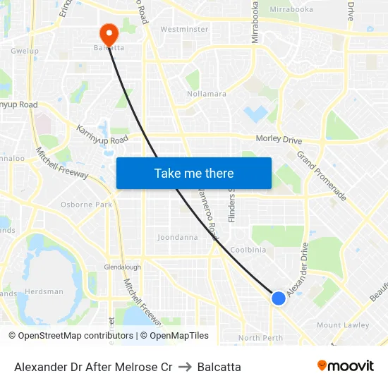 Alexander Dr After Melrose Cr to Balcatta map