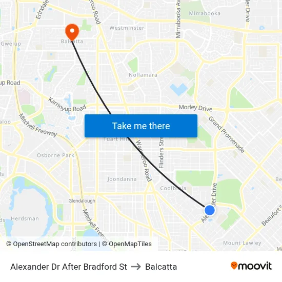 Alexander Dr After Bradford St to Balcatta map
