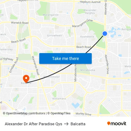 Alexander Dr After Paradise Qys to Balcatta map
