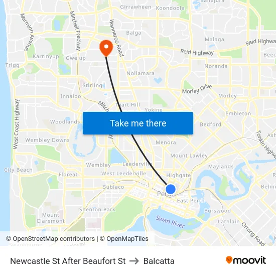 Newcastle St After Beaufort St to Balcatta map