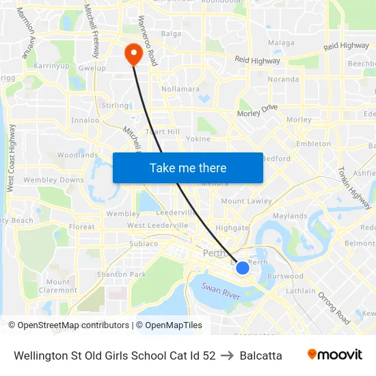 Wellington St Old Girls School Cat Id 52 to Balcatta map