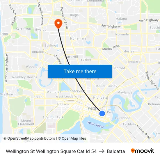 Wellington St Wellington Square Cat Id 54 to Balcatta map
