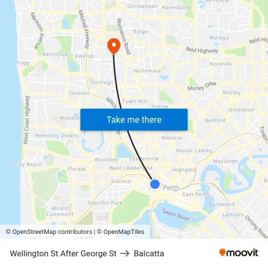 Wellington St After George St to Balcatta map
