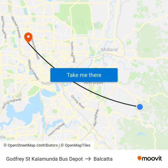 Godfrey St Kalamunda Bus Depot to Balcatta map