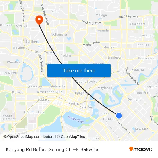 Kooyong Rd Before Gerring Ct to Balcatta map