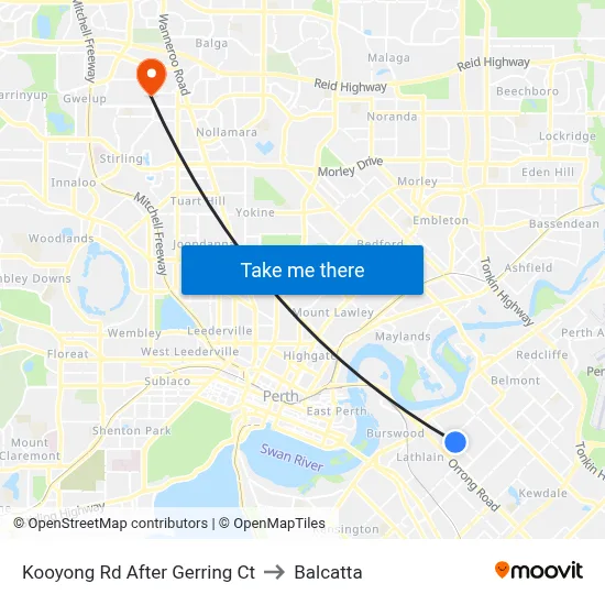 Kooyong Rd After Gerring Ct to Balcatta map