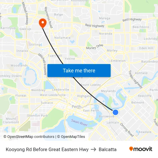 Kooyong Rd Before Great Eastern Hwy to Balcatta map