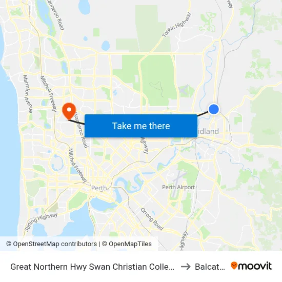 Great Northern Hwy Swan Christian College to Balcatta map