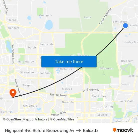 Highpoint Bvd Before Bronzewing Av to Balcatta map