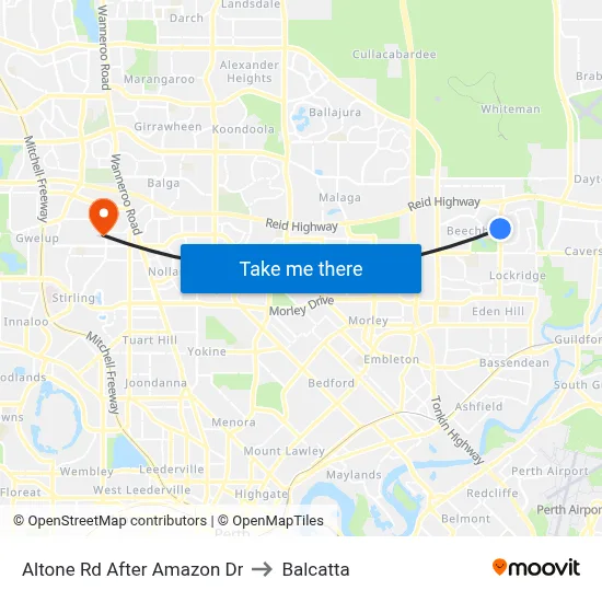Altone Rd After Amazon Dr to Balcatta map