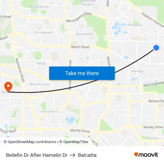 Bellefin Dr After Hamelin Dr to Balcatta map