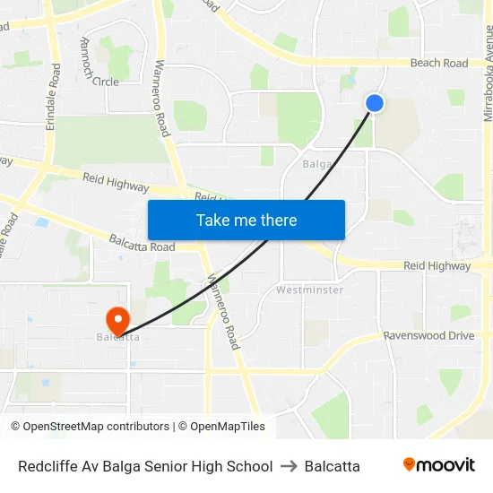 Redcliffe Av Balga Senior High School to Balcatta map