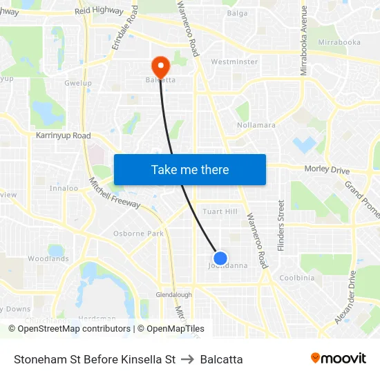 Stoneham St Before Kinsella St to Balcatta map