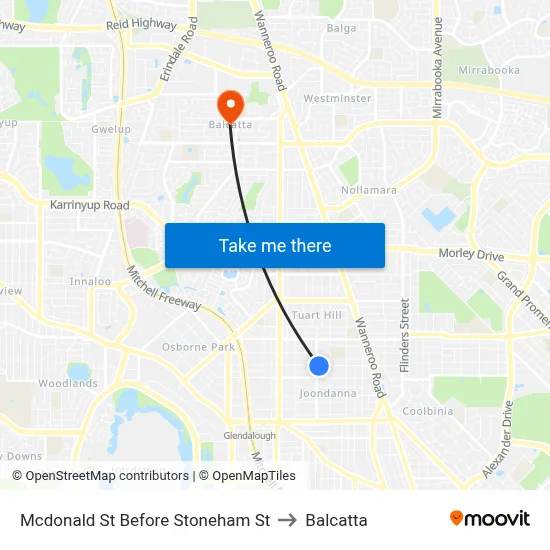 Mcdonald St Before Stoneham St to Balcatta map
