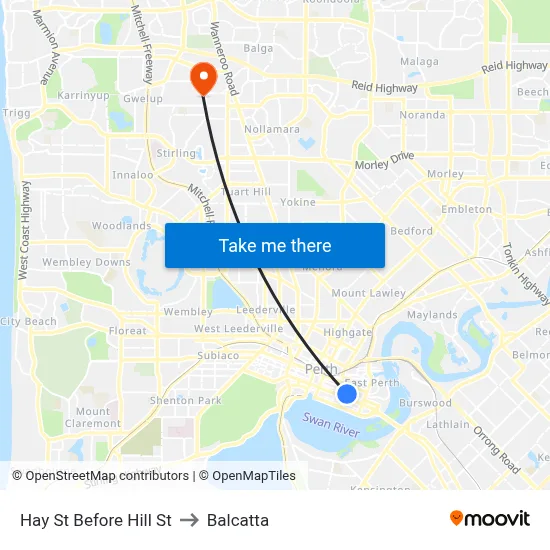 Hay St Before Hill St to Balcatta map