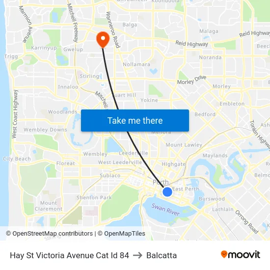 Hay St Victoria Avenue Cat Id 84 to Balcatta map