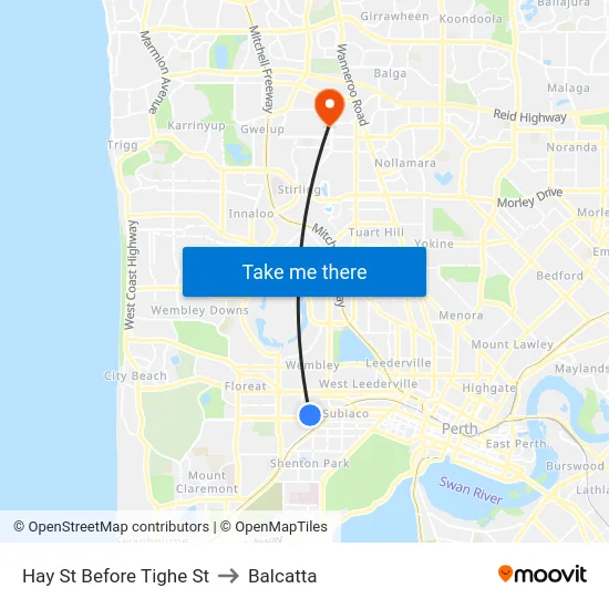 Hay St Before Tighe St to Balcatta map