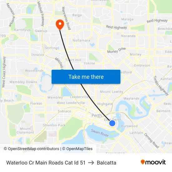 Waterloo Cr Main Roads Cat Id 51 to Balcatta map