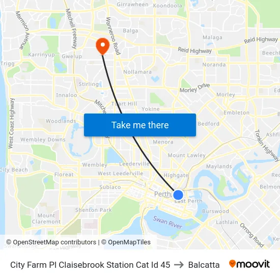 City Farm Pl Claisebrook Station Cat Id 45 to Balcatta map