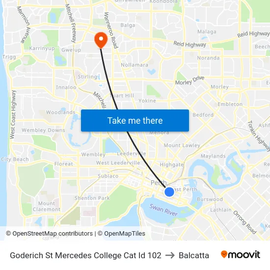 Goderich St Mercedes College Cat Id 102 to Balcatta map
