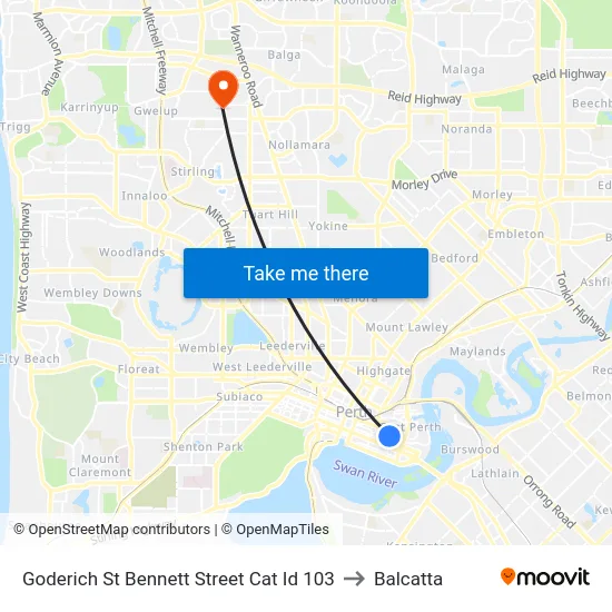 Goderich St Bennett Street Cat Id 103 to Balcatta map