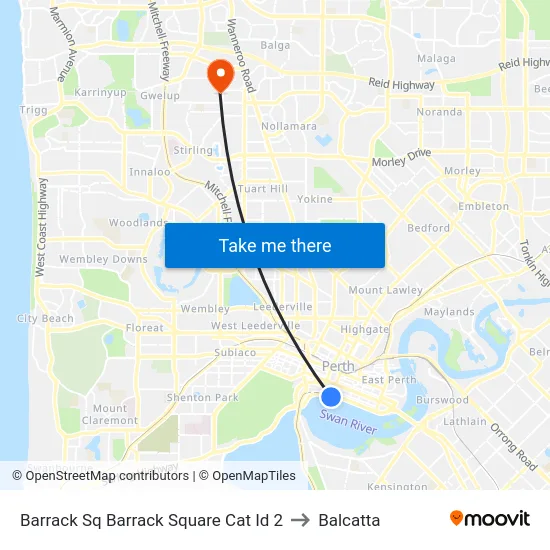 Barrack Sq Barrack Square Cat Id 2 to Balcatta map