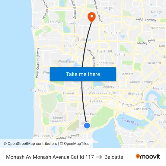 Monash Av Monash Avenue Cat Id 117 to Balcatta map