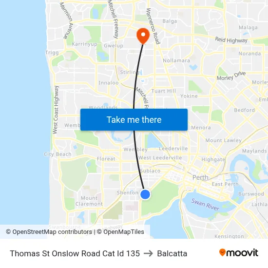 Thomas St Onslow Road Cat Id 135 to Balcatta map